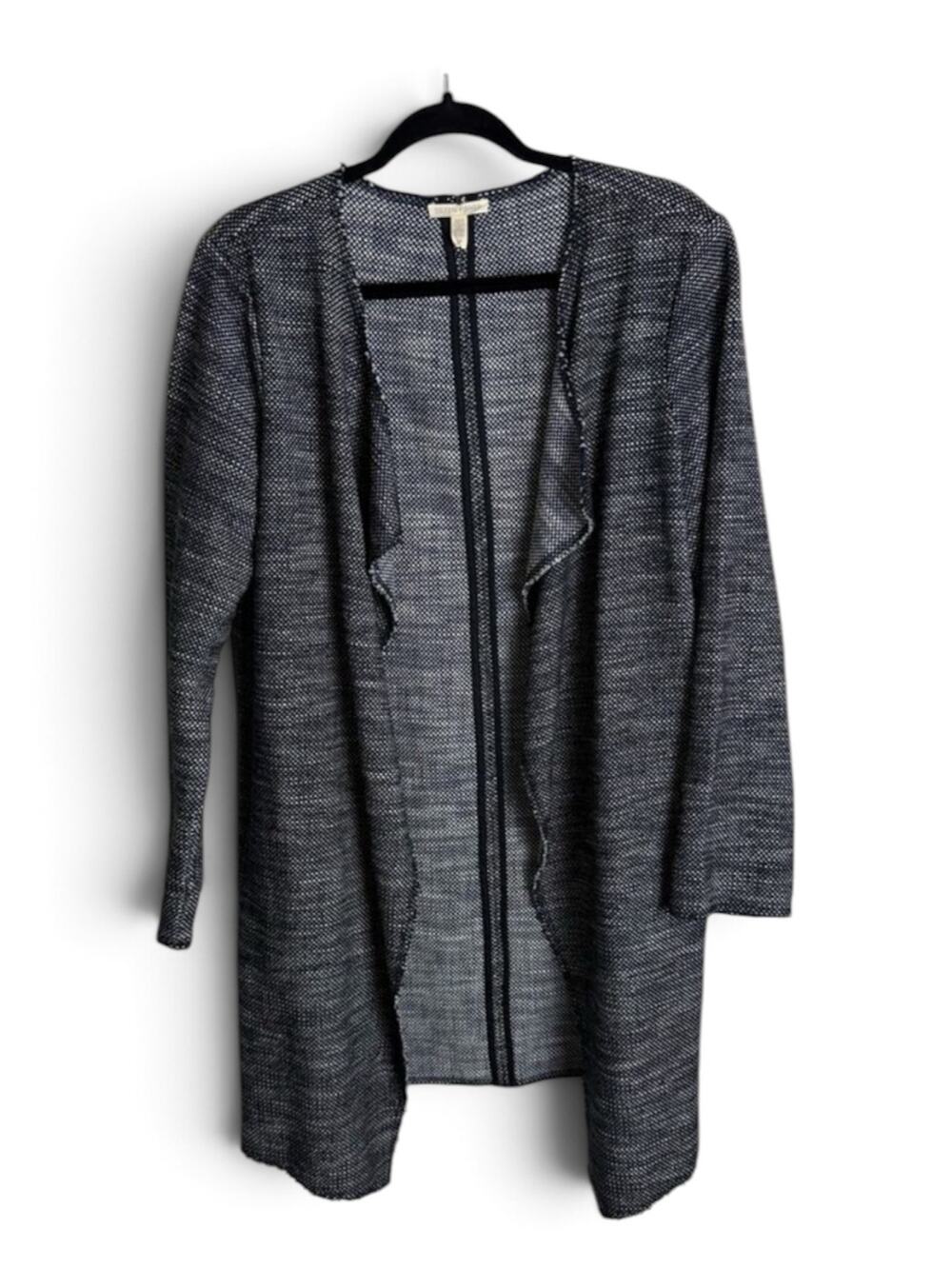 Eileen Fisher Organic Cotton Tweed Open Front Cardigan Raw Edge Trim Small
